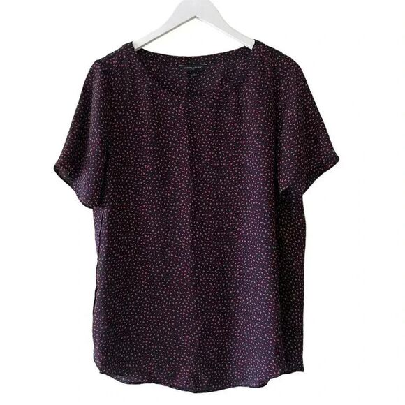 Banana Republic Navy Red Hearts Novelty Print Short Sleeves Crewneck Flowy Light - Picture 1 of 11